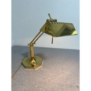 Underwriters Labatories Vintage Brass Adjustable Bankers Desk Lamp Mid Century